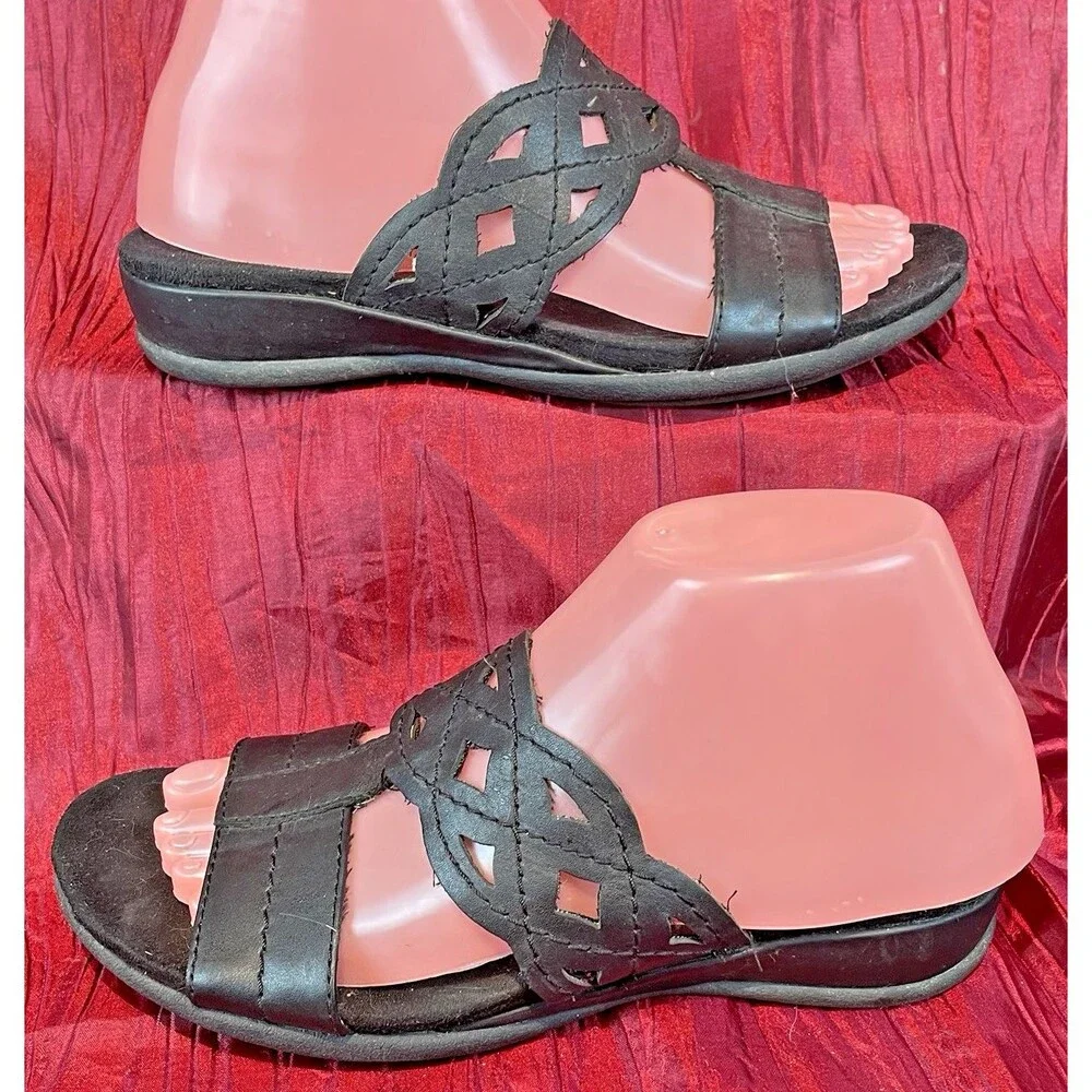 Womens Dr. Scholls Black Slide On Double Air Pillow Comfort Sandals sz 7